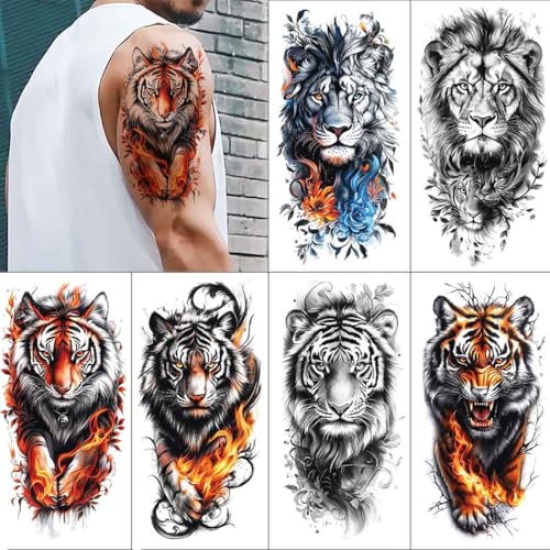 MAYCREATE® Temporary Tattoo Sticker For Men Tiger Lion Tattoo Stickers Beast on Arm Waterproof Large Tattoos Sticker Set MAYCREATE® Temporary Tattoo Sticker For Men Tiger Lion Tattoo Stickers Beast on Arm Waterproof Large Tattoos Sticker Set